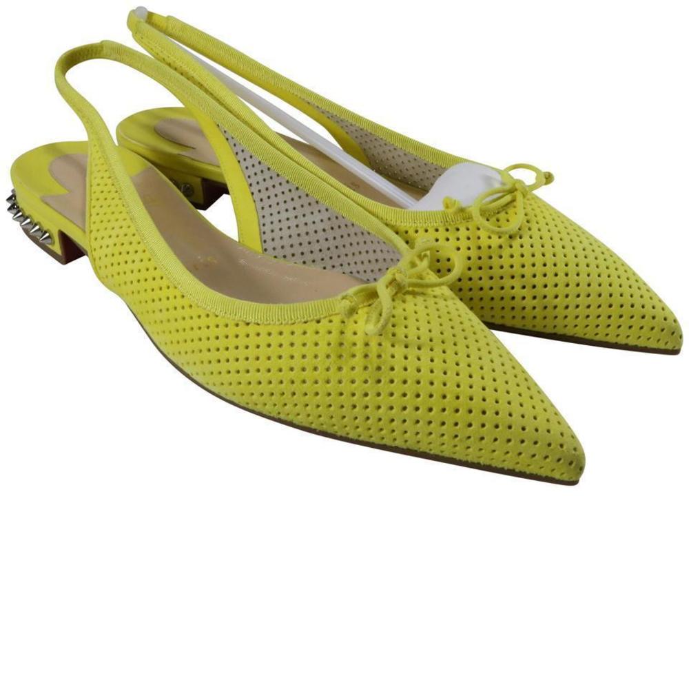 Hall Spike Flat Yellow Spiked Perforated Suede Slingback Flats d519